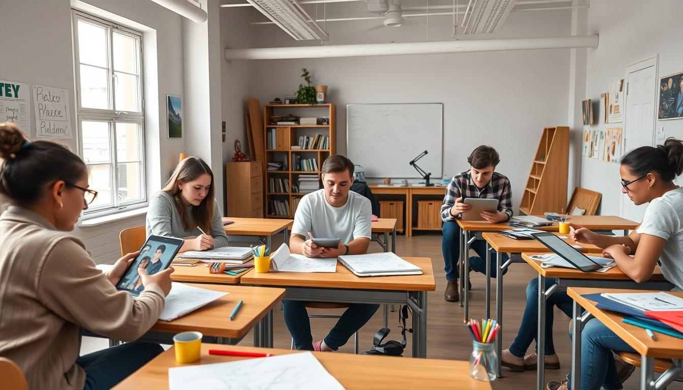 Students collaborating in a study space
